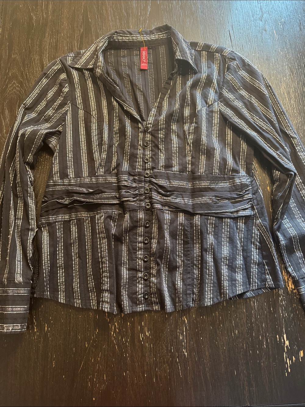 Gitano Black Button-Down Shirt with Cream Stripes